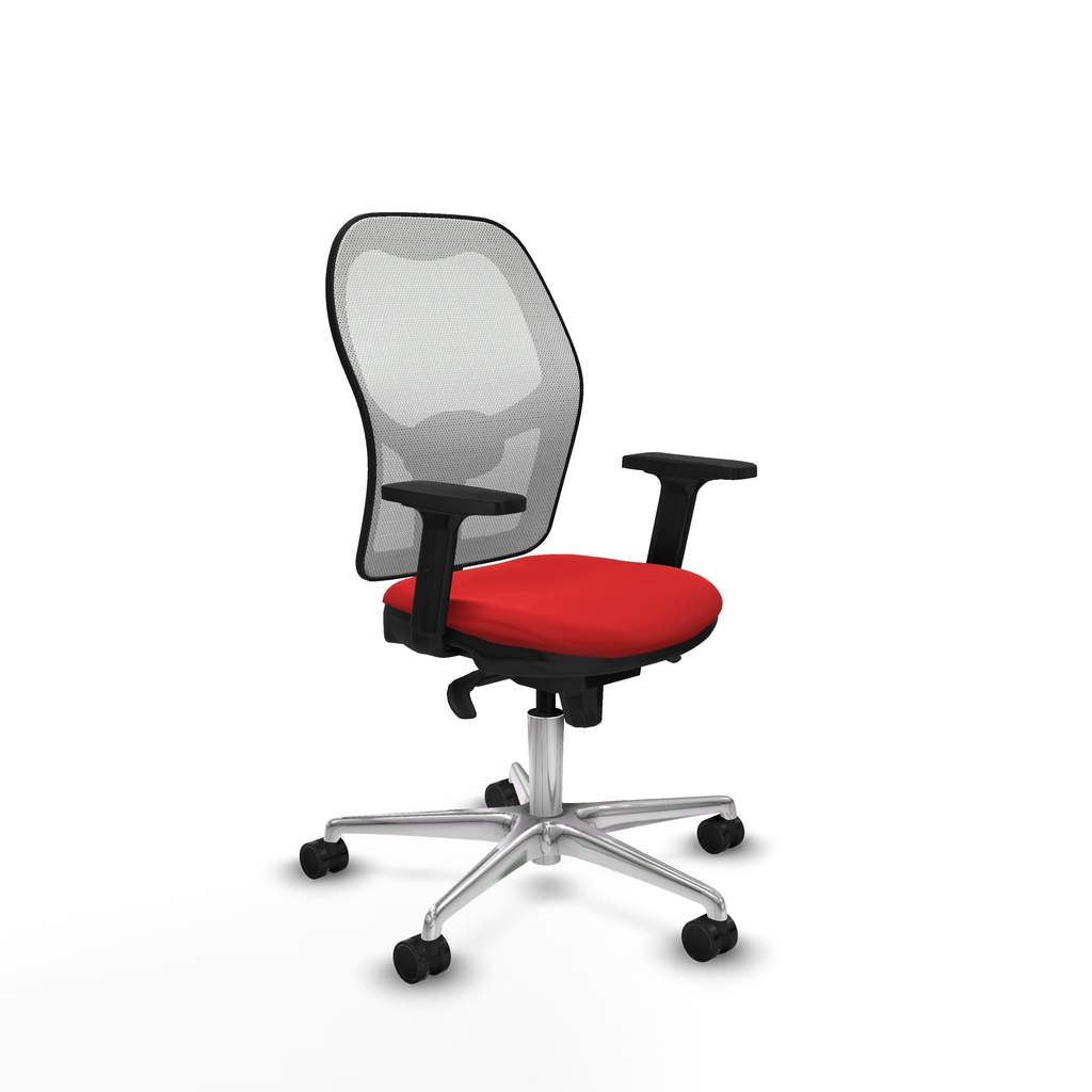 Jorquera sincro malla blanca similpiel rojo brazos 2D base aluminio  ruedas 65mm nailon
