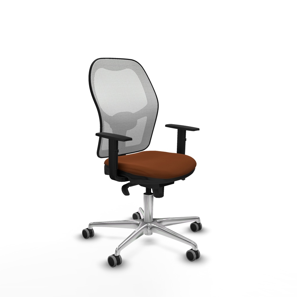 Jorquera sincro malla blanca similpiel marrón brazos 1D base aluminio  ruedas 65mm engomada