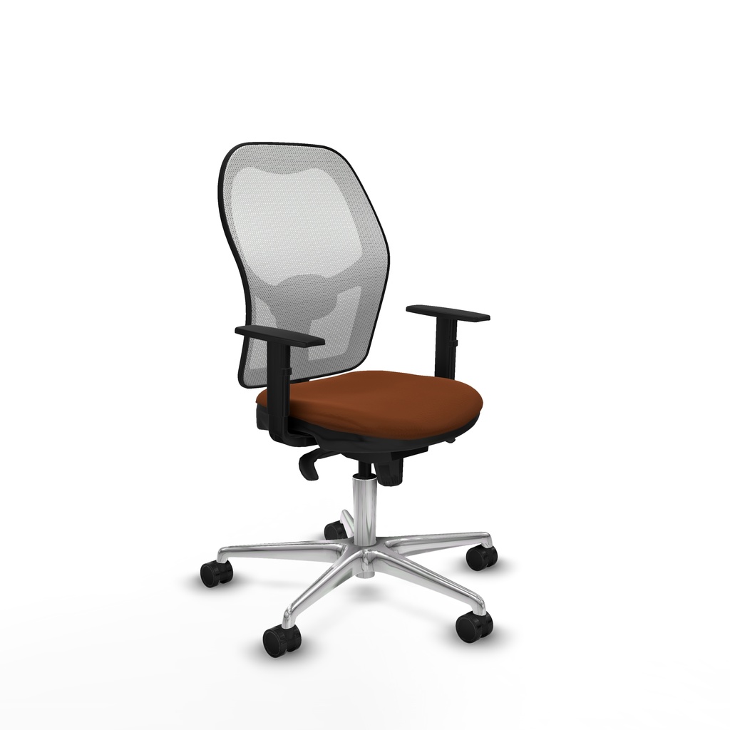 Jorquera sincro malla blanca similpiel marrón brazos 1D base aluminio  ruedas 65mm nailon