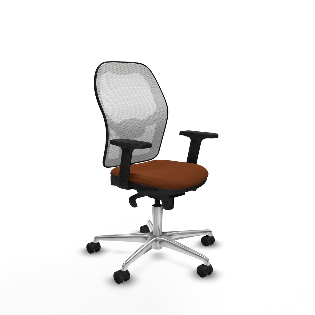 Jorquera sincro malla blanca similpiel marrón brazos 2D base aluminio  ruedas 65mm nailon