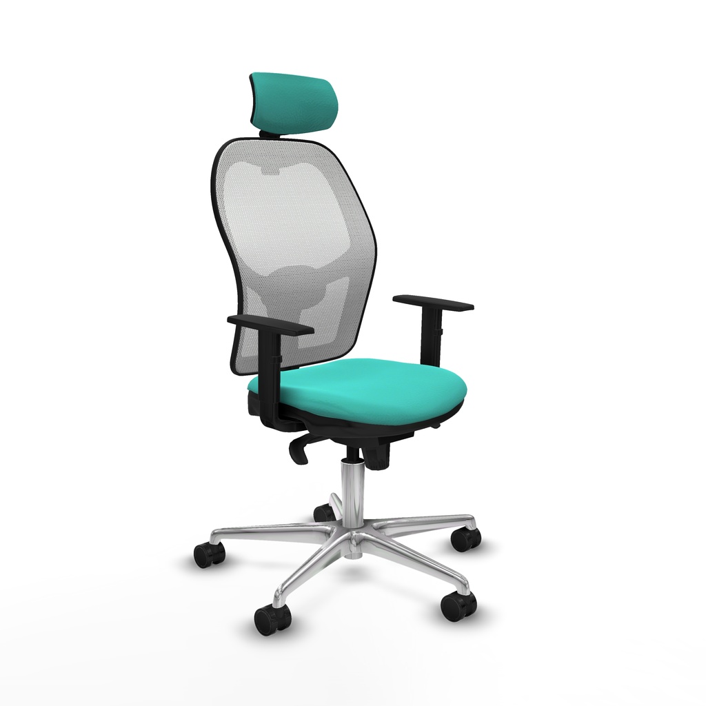 Jorquera sincro malla blanca similpiel turquesa brazos 1D base aluminio cabecero 2D ruedas 65mm nailon