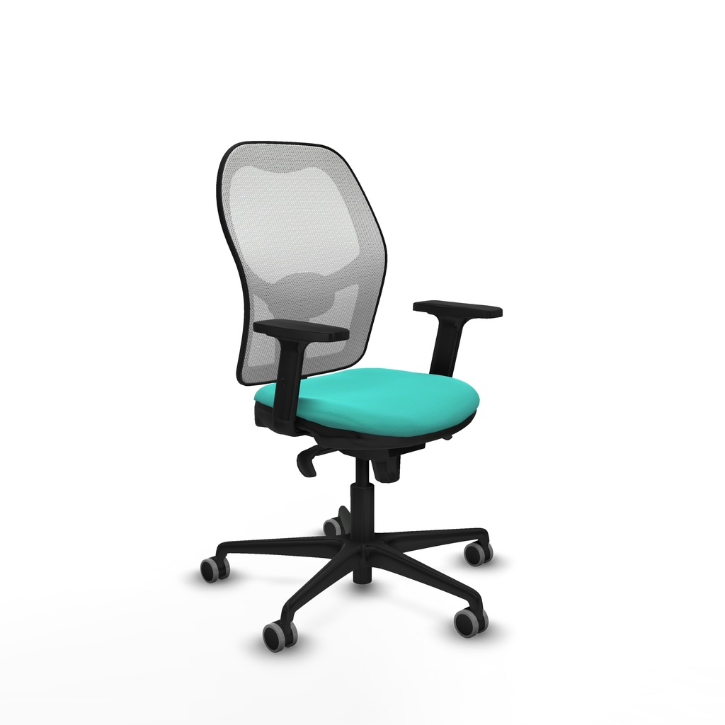 Jorquera sincro malla blanca similpiel turquesa brazos 2D base nailon  ruedas 65mm engomada