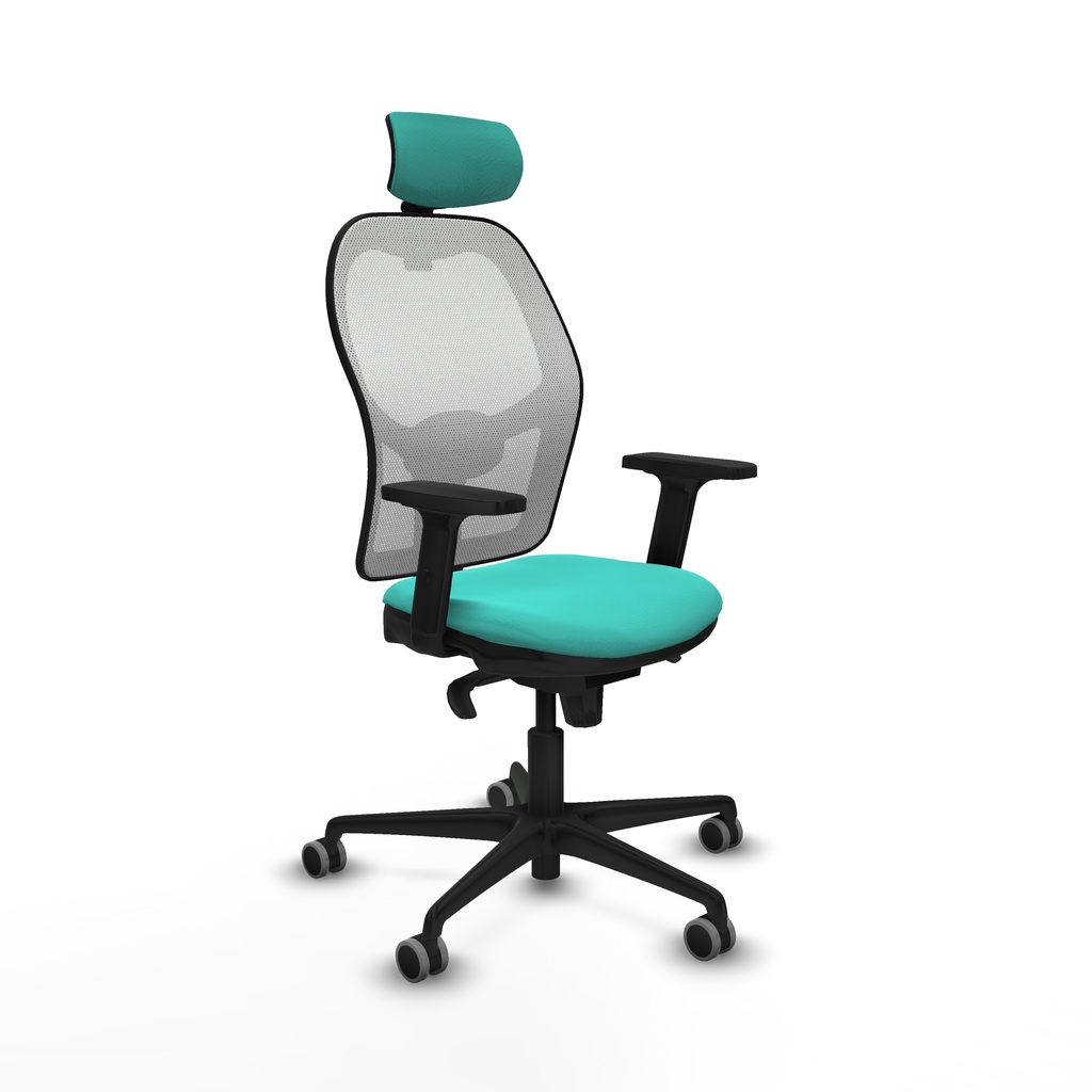 Jorquera sincro malla blanca similpiel turquesa brazos 2D base nailon cabecero 2D ruedas 65mm engomada
