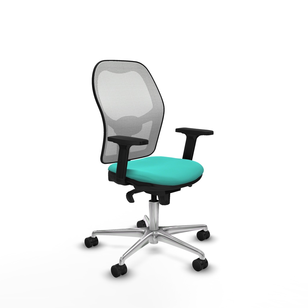 Jorquera sincro malla blanca similpiel turquesa brazos 2D base aluminio  ruedas 65mm nailon