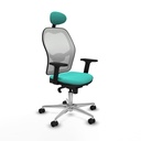 Jorquera sincro malla blanca similpiel turquesa brazos 2D base aluminio cabecero fijo ruedas 65mm nailon