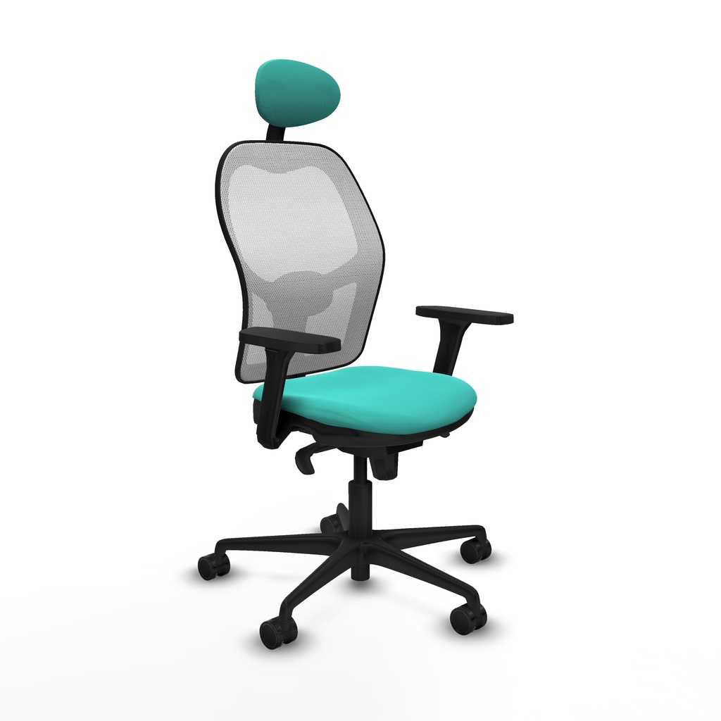 Jorquera sincro malla blanca similpiel turquesa brazos 3D base nailon cabecero fijo ruedas 65mm nailon