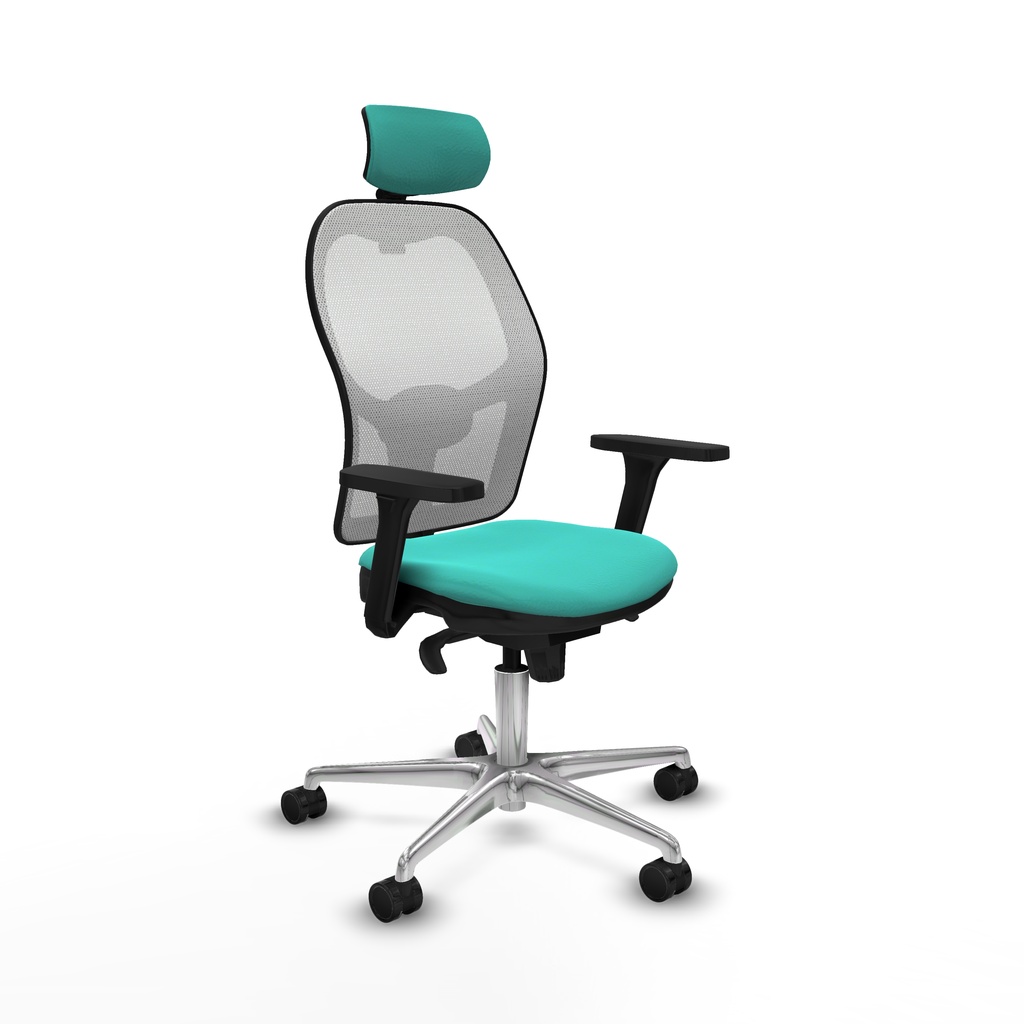 Jorquera sincro malla blanca similpiel turquesa brazos 3D base aluminio cabecero 2D ruedas 65mm nailon