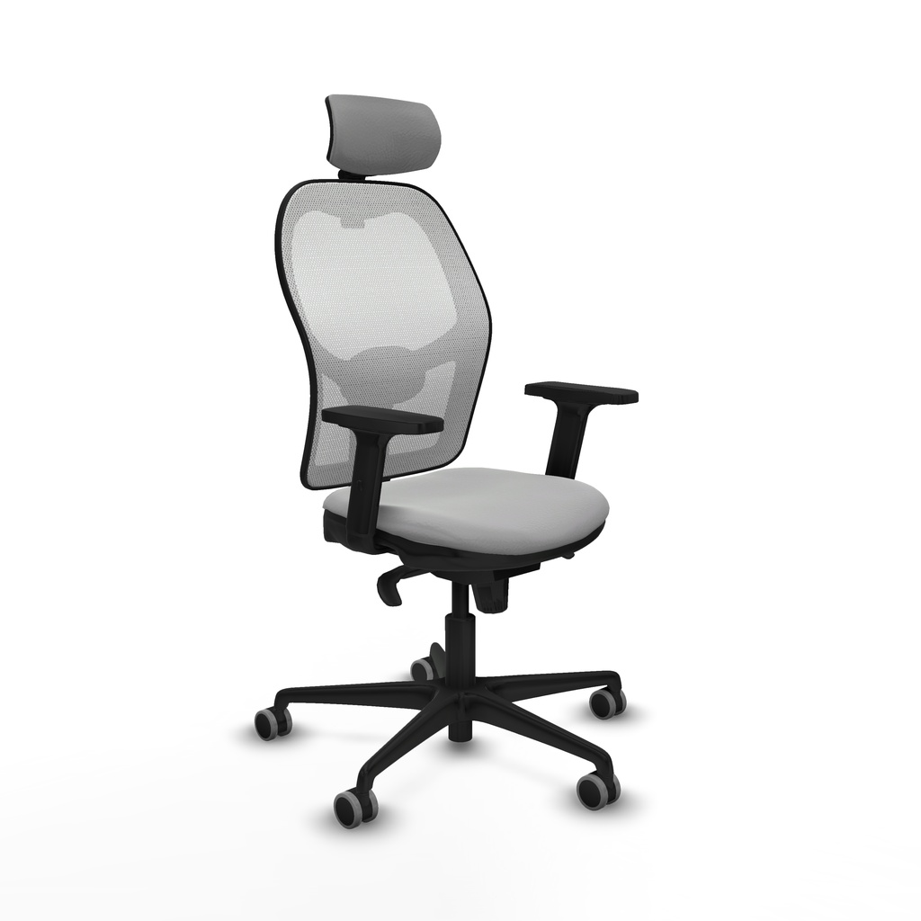 Jorquera sincro malla blanca similpiel gris claro brazos 2D base nailon cabecero 2D ruedas 65mm engomada