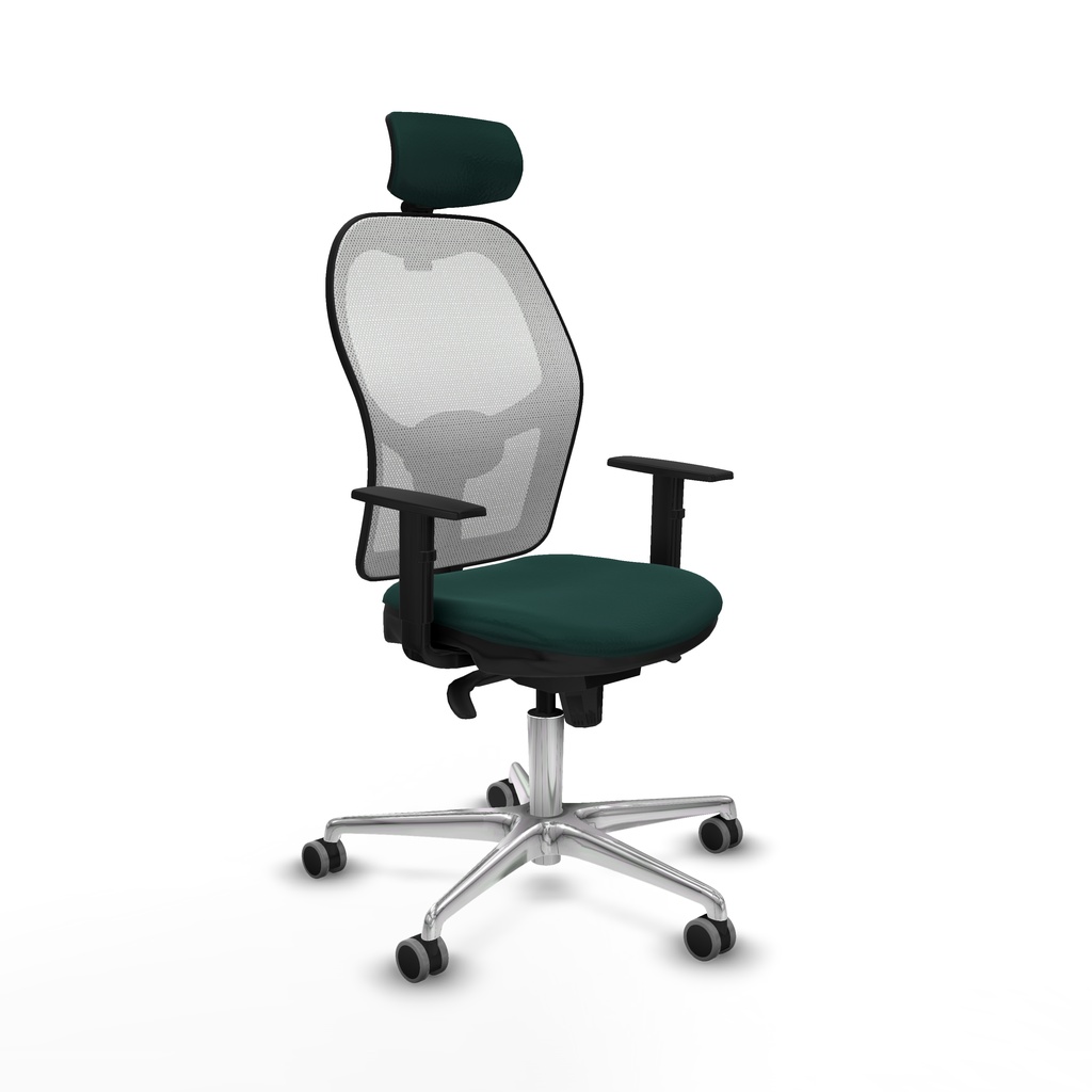 Jorquera sincro malla blanca similpiel verde botella brazos 1D base aluminio cabecero 2D ruedas 65mm engomada