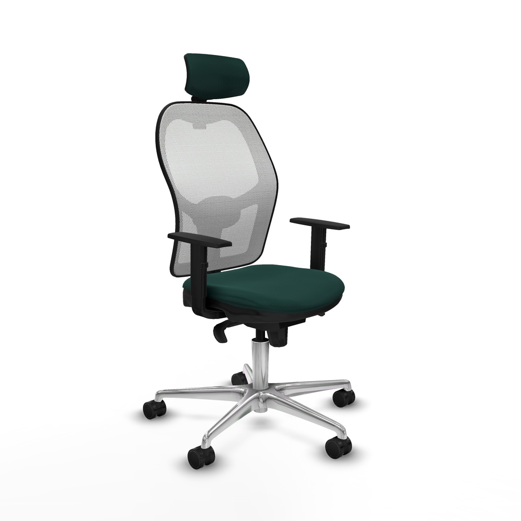 Jorquera sincro malla blanca similpiel verde botella brazos 1D base aluminio cabecero 2D ruedas 65mm nailon