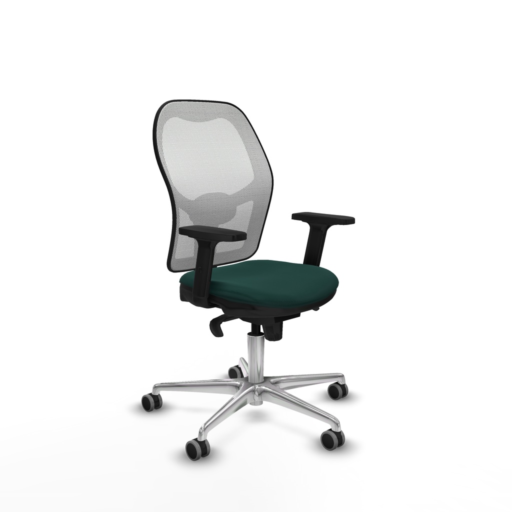Jorquera sincro malla blanca similpiel verde botella brazos 2D base aluminio  ruedas 65mm engomada