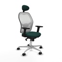 Jorquera sincro malla blanca similpiel verde botella brazos 2D base aluminio cabecero fijo ruedas 65mm nailon