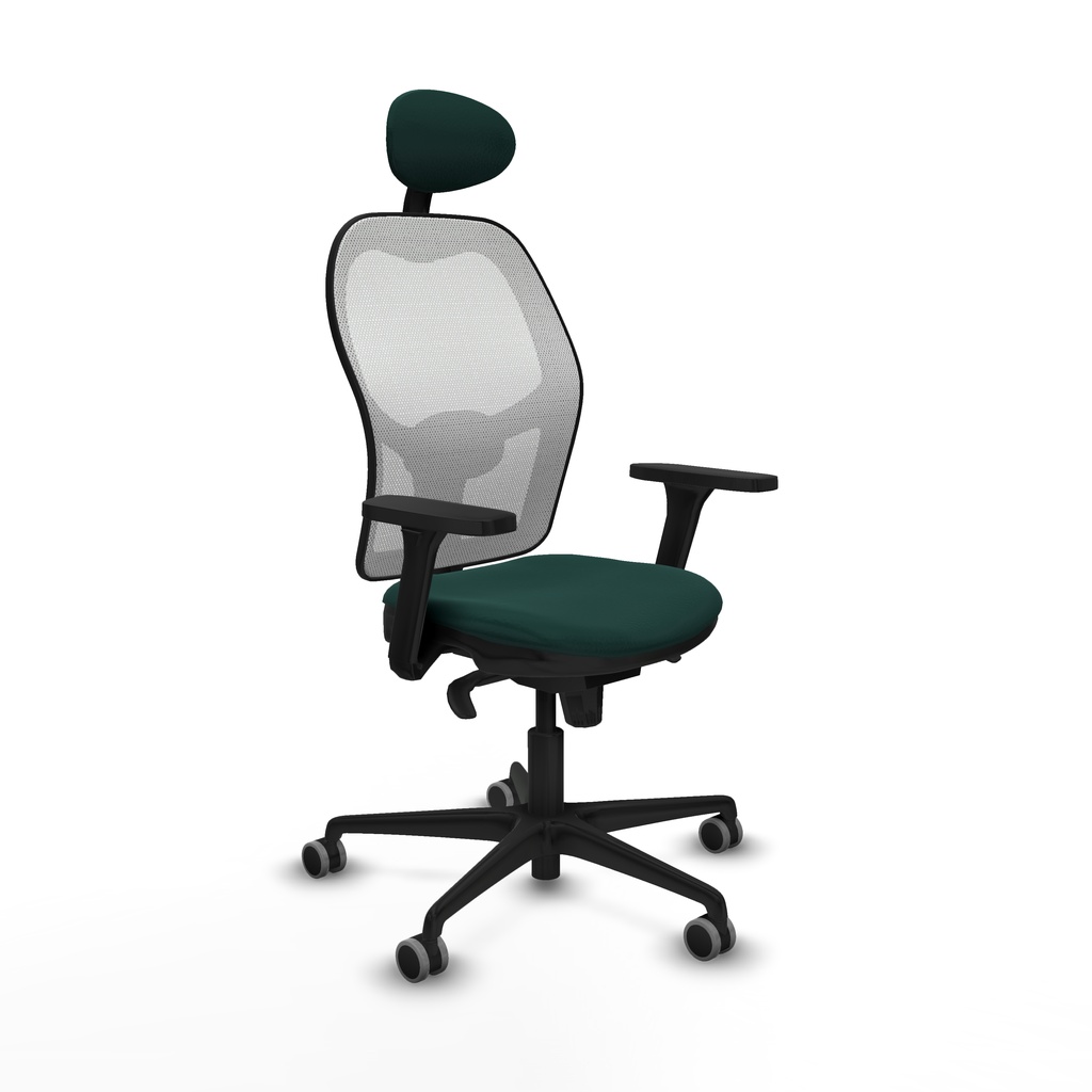 Jorquera sincro malla blanca similpiel verde botella brazos 3D base nailon cabecero fijo ruedas 65mm engomada