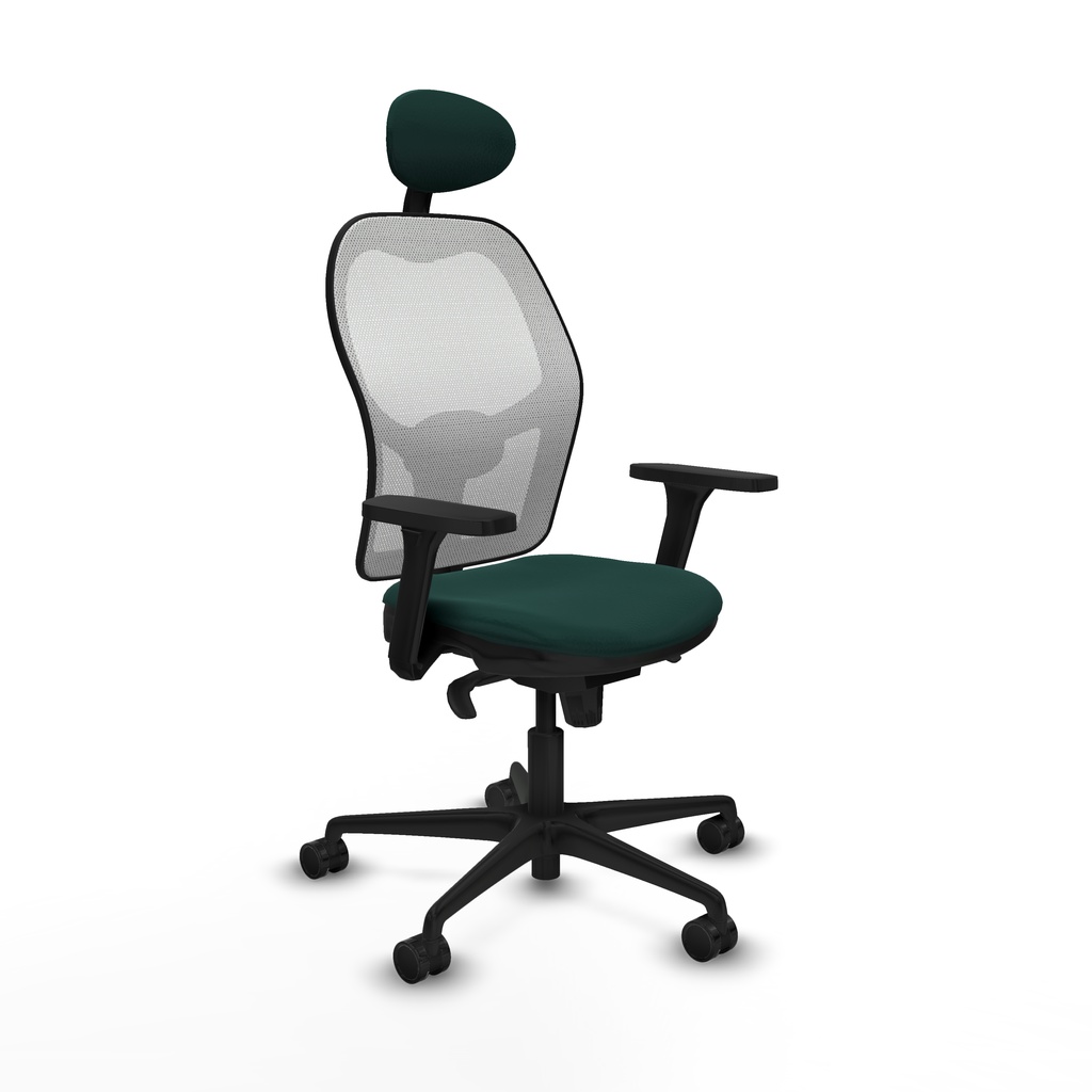 Jorquera sincro malla blanca similpiel verde botella brazos 3D base nailon cabecero fijo ruedas 65mm nailon