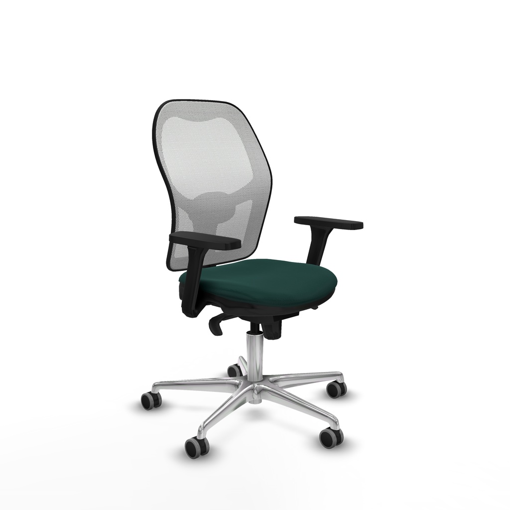 Jorquera sincro malla blanca similpiel verde botella brazos 3D base aluminio  ruedas 65mm engomada