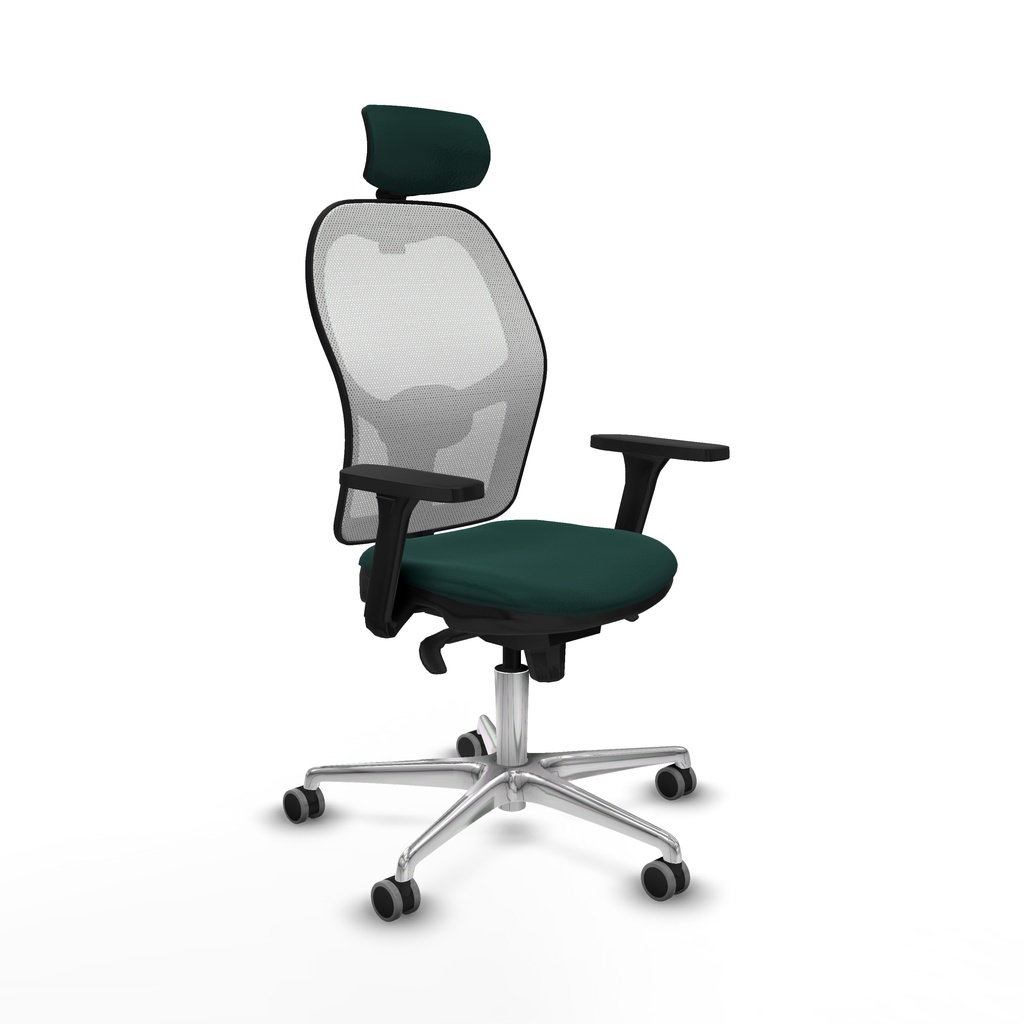 Jorquera sincro malla blanca similpiel verde botella brazos 3D base aluminio cabecero 2D ruedas 65mm engomada