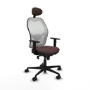 Jorquera sincro malla blanca similpiel marrón oscuro brazos 1D base nailon cabecero fijo ruedas 65mm nailon