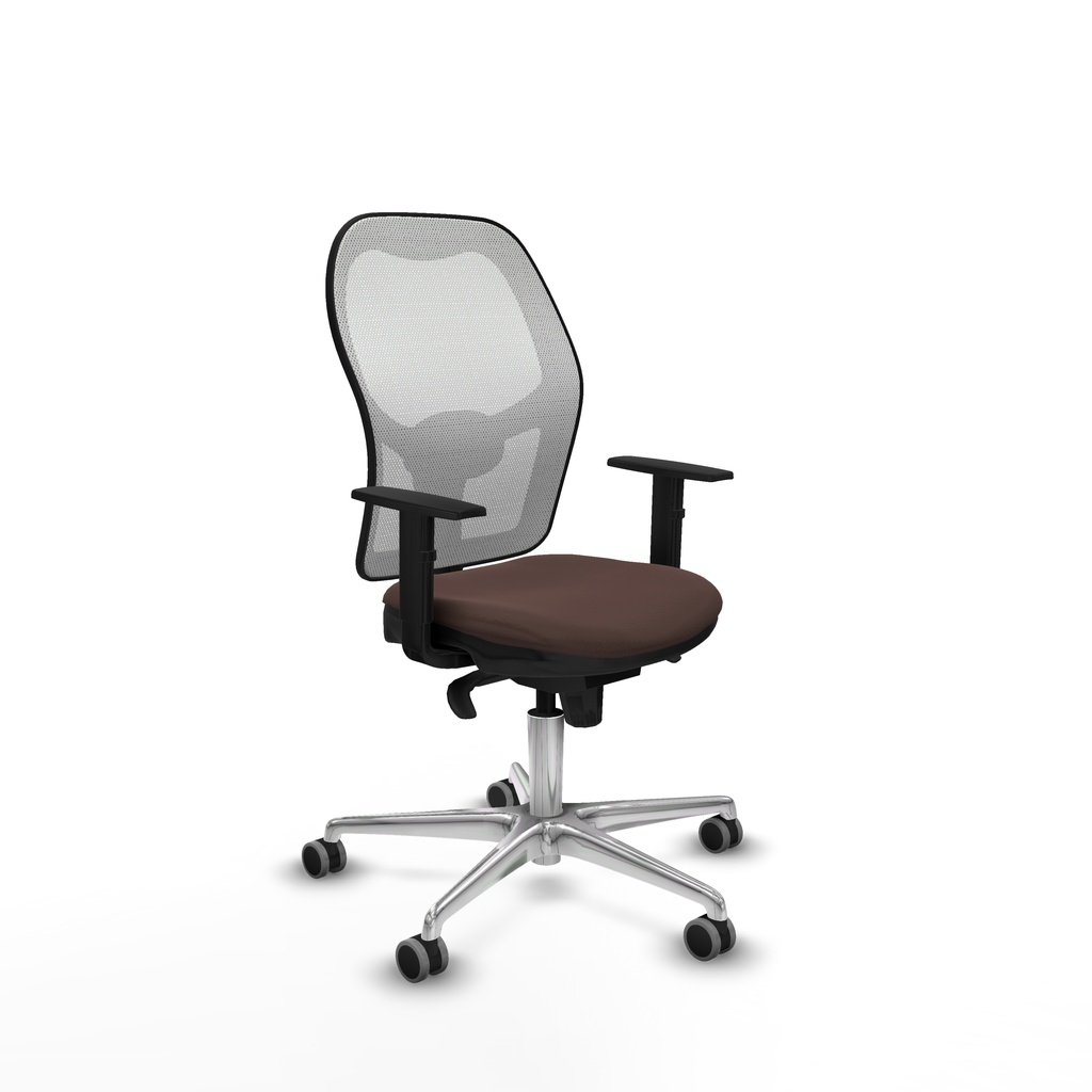 Jorquera sincro malla blanca similpiel marrón oscuro brazos 1D base aluminio  ruedas 65mm engomada