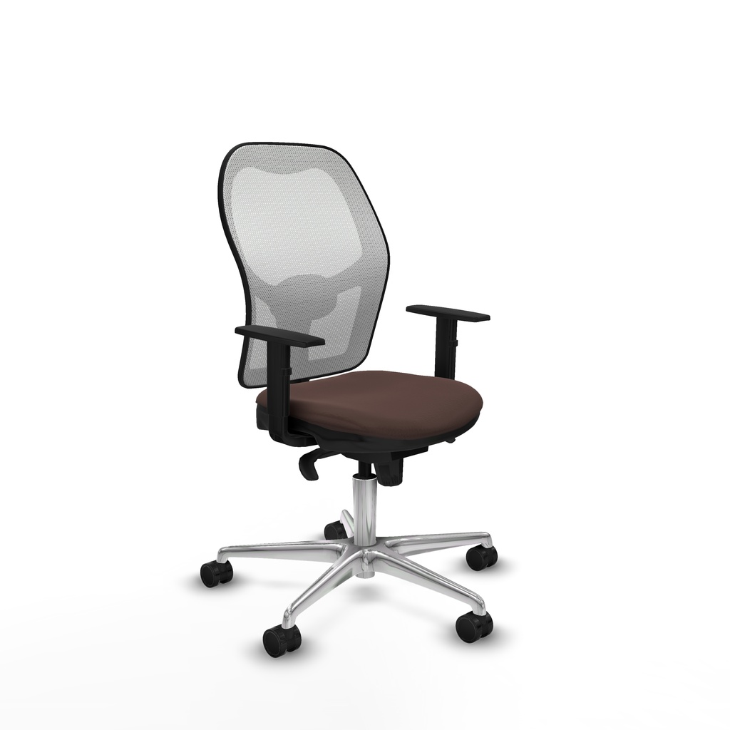 Jorquera sincro malla blanca similpiel marrón oscuro brazos 1D base aluminio  ruedas 65mm nailon