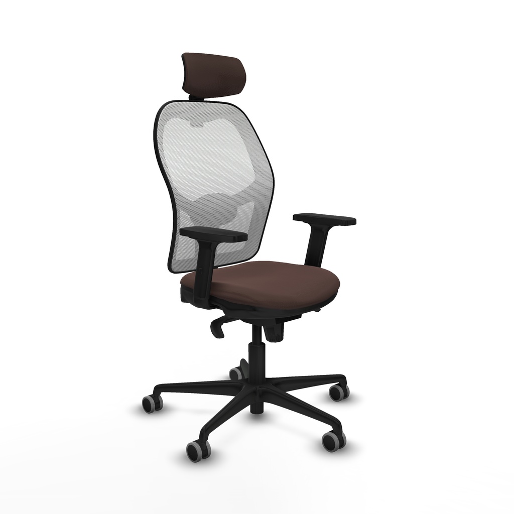 Jorquera sincro malla blanca similpiel marrón oscuro brazos 2D base nailon cabecero 2D ruedas 65mm engomada