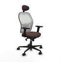 Jorquera sincro malla blanca similpiel marrón oscuro brazos 2D base nailon cabecero fijo ruedas 65mm nailon