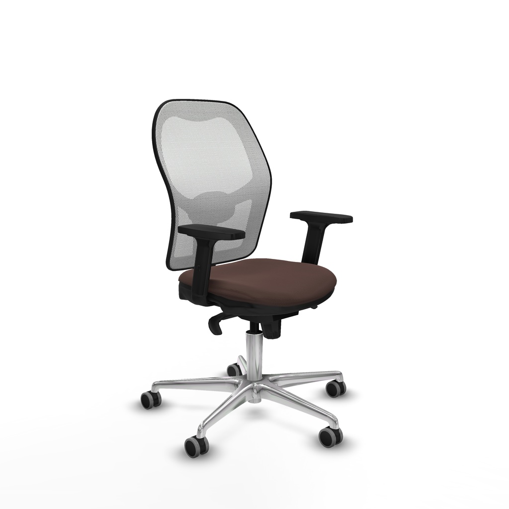 Jorquera sincro malla blanca similpiel marrón oscuro brazos 2D base aluminio  ruedas 65mm engomada