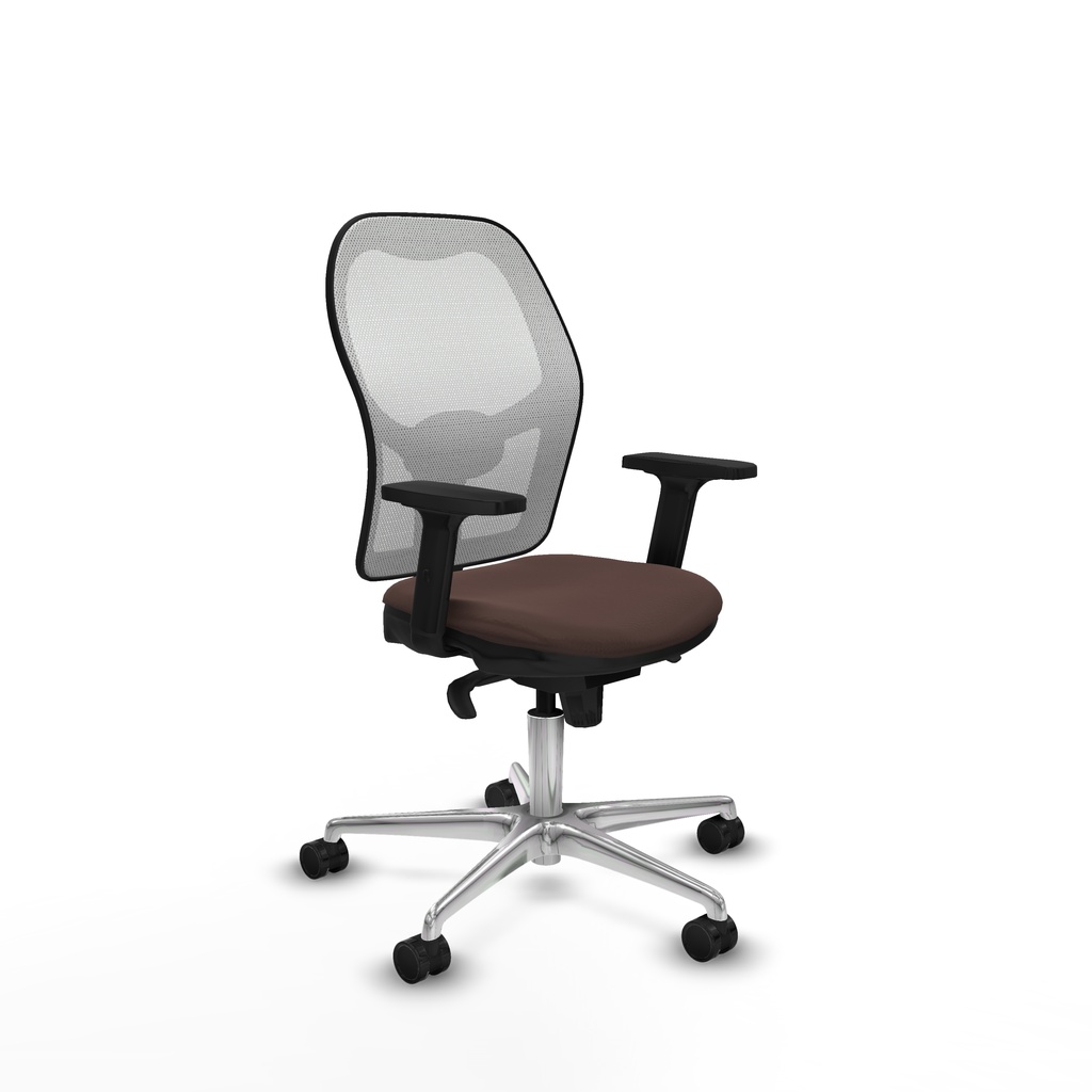 Jorquera sincro malla blanca similpiel marrón oscuro brazos 2D base aluminio  ruedas 65mm nailon