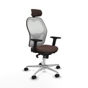 Jorquera sincro malla blanca similpiel marrón oscuro brazos 2D base aluminio cabecero 2D ruedas 65mm nailon