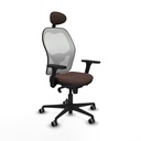 Jorquera sincro malla blanca similpiel marrón oscuro brazos 3D base nailon cabecero fijo ruedas 65mm engomada