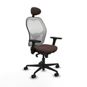 Jorquera sincro malla blanca similpiel marrón oscuro brazos 3D base nailon cabecero fijo ruedas 65mm nailon