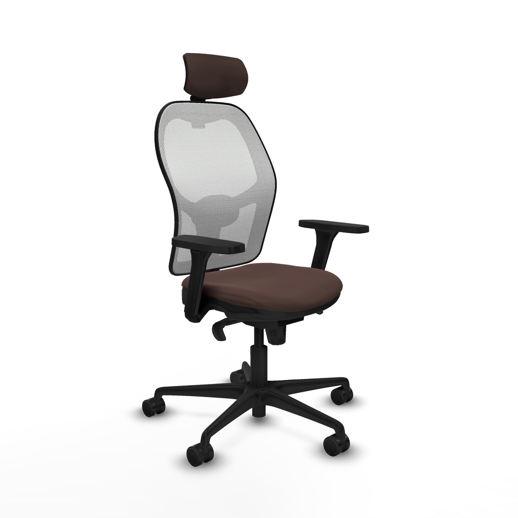 Jorquera sincro malla blanca similpiel marrón oscuro brazos 3D base nailon cabecero 2D ruedas 65mm nailon