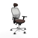 Jorquera sincro malla blanca similpiel marrón oscuro brazos 3D base aluminio cabecero fijo ruedas 65mm engomada