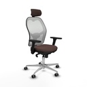 Jorquera sincro malla blanca similpiel marrón oscuro brazos 3D base aluminio cabecero 2D ruedas 65mm engomada