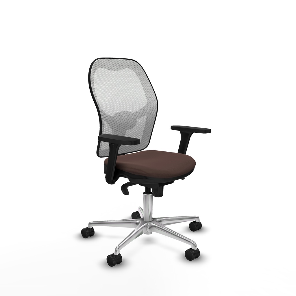 Jorquera sincro malla blanca similpiel marrón oscuro brazos 3D base aluminio  ruedas 65mm nailon