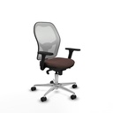 Jorquera sincro malla blanca similpiel marrón oscuro brazos 3D base aluminio  ruedas 65mm nailon