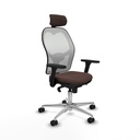 Jorquera sincro malla blanca similpiel marrón oscuro brazos 3D base aluminio cabecero 2D ruedas 65mm nailon