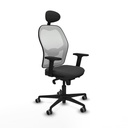 Jorquera sincro malla blanca similpiel gris oscuro brazos 2D base nailon cabecero fijo ruedas 65mm engomada