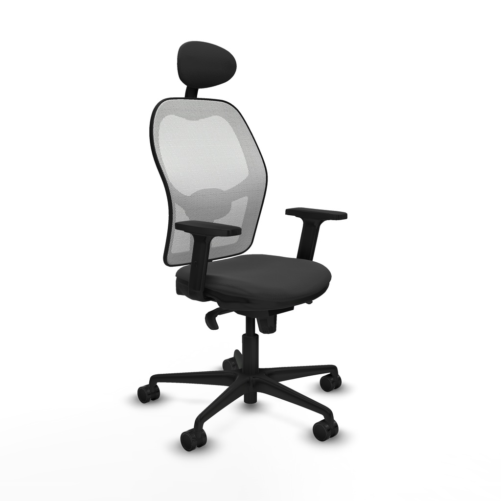 Jorquera sincro malla blanca similpiel gris oscuro brazos 2D base nailon cabecero fijo ruedas 65mm nailon