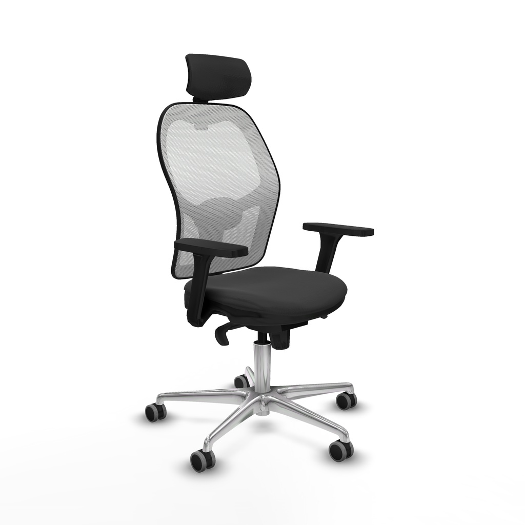 Jorquera sincro malla blanca similpiel gris oscuro brazos 3D base aluminio cabecero 2D ruedas 65mm engomada