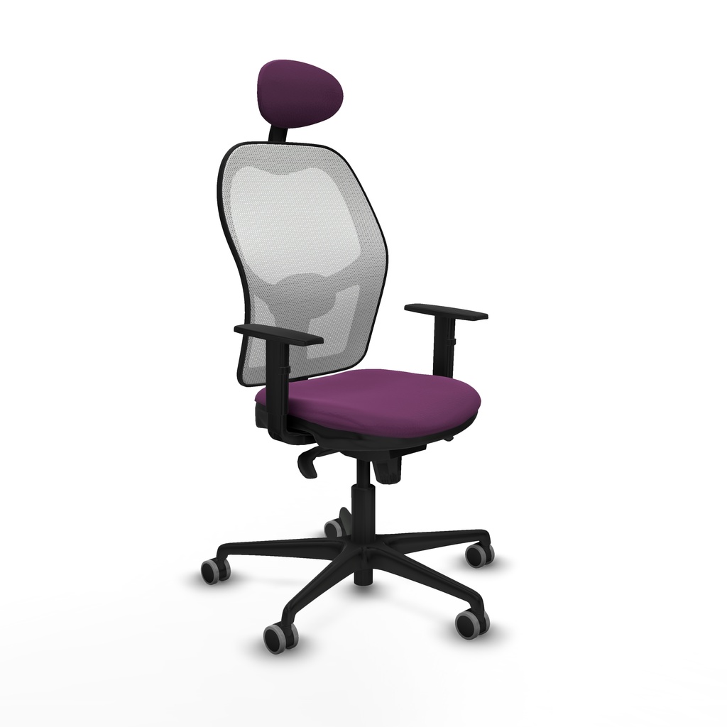 Jorquera sincro malla blanca similpiel morado brazos 1D base nailon cabecero fijo ruedas 65mm engomada