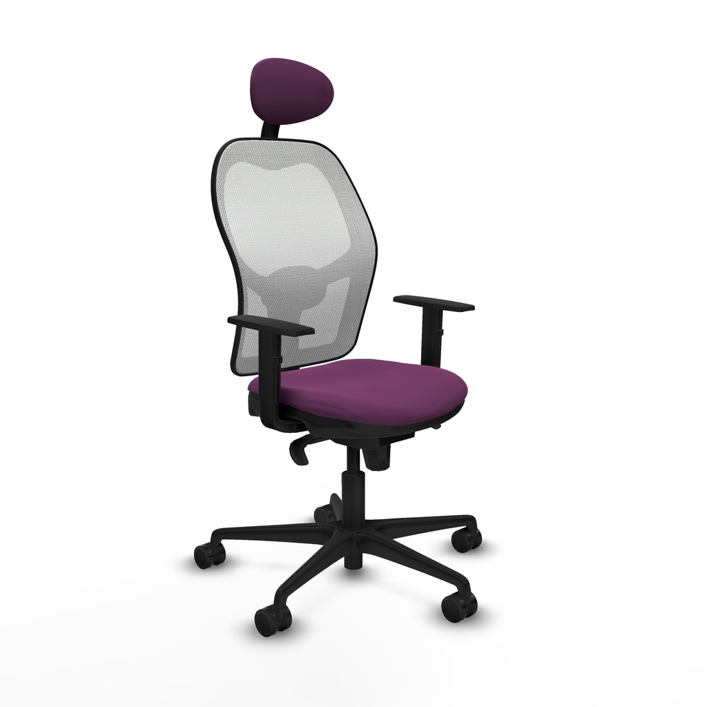 Jorquera sincro malla blanca similpiel morado brazos 1D base nailon cabecero fijo ruedas 65mm nailon