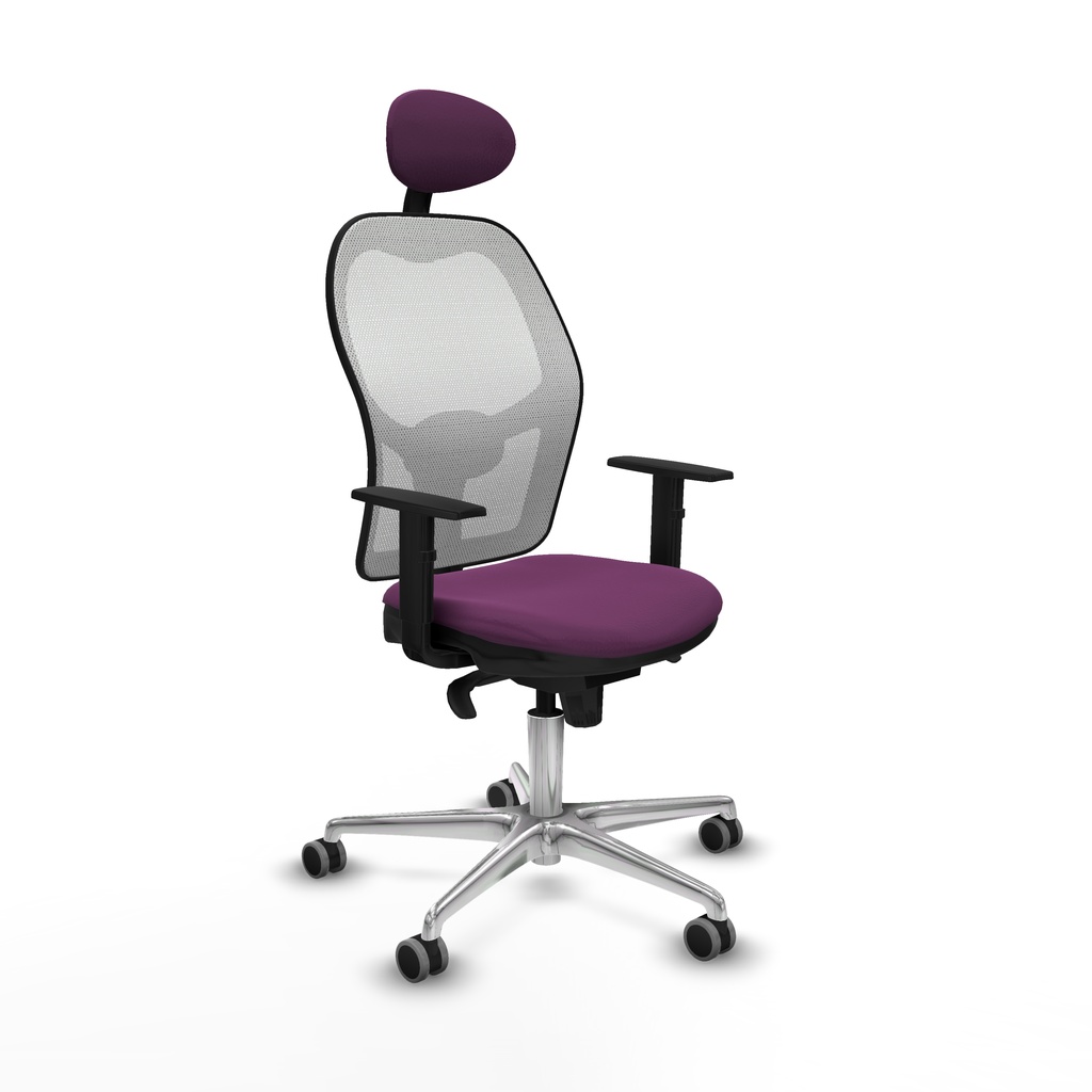 Jorquera sincro malla blanca similpiel morado brazos 1D base aluminio cabecero fijo ruedas 65mm engomada