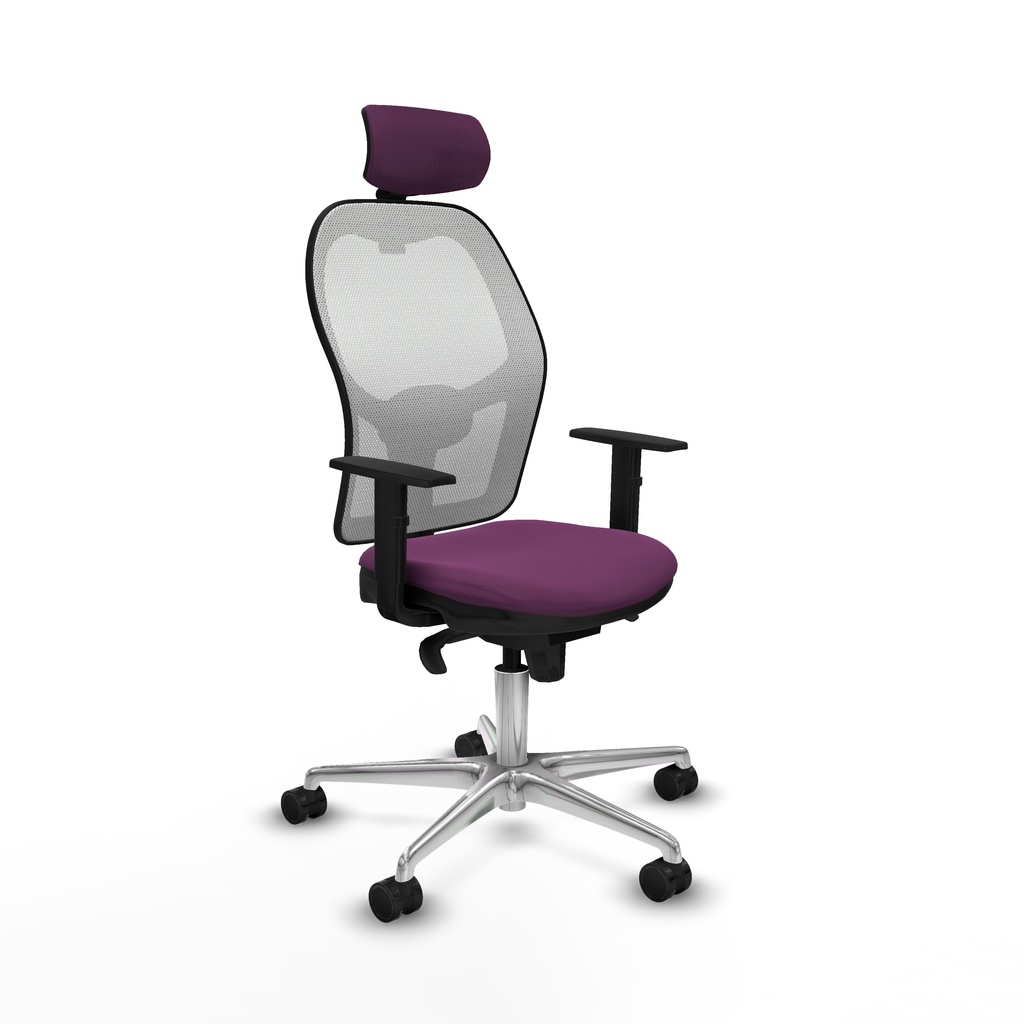 Jorquera sincro malla blanca similpiel morado brazos 1D base aluminio cabecero 2D ruedas 65mm nailon