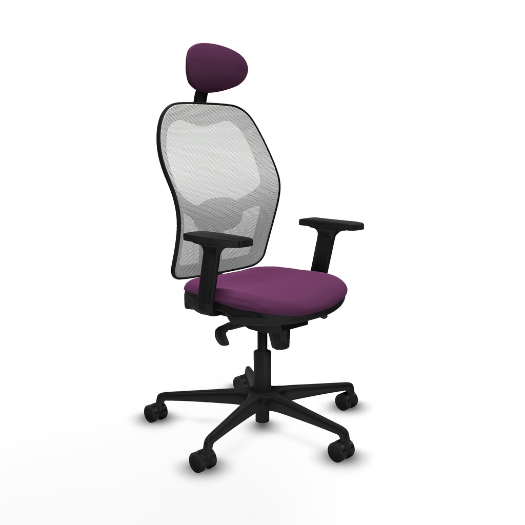 Jorquera sincro malla blanca similpiel morado brazos 2D base nailon cabecero fijo ruedas 65mm nailon
