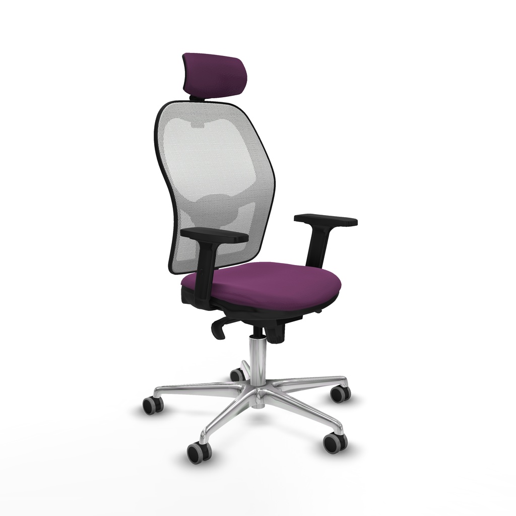Jorquera sincro malla blanca similpiel morado brazos 2D base aluminio cabecero 2D ruedas 65mm engomada