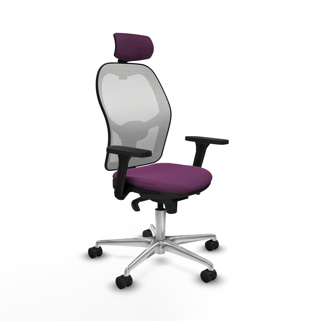 Jorquera sincro malla blanca similpiel morado brazos 3D base aluminio cabecero 2D ruedas 65mm nailon