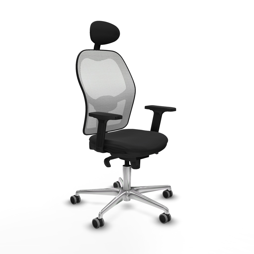 Jorquera sincro malla blanca similpiel negro brazos 2D base aluminio cabecero fijo ruedas 65mm engomada