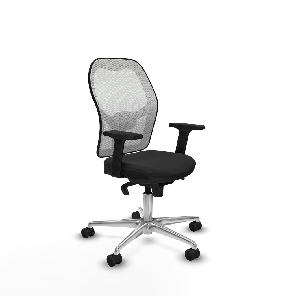 Jorquera sincro malla blanca similpiel negro brazos 2D base aluminio  ruedas 65mm nailon