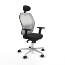 Jorquera sincro malla blanca similpiel negro brazos 2D base aluminio cabecero fijo ruedas 65mm nailon