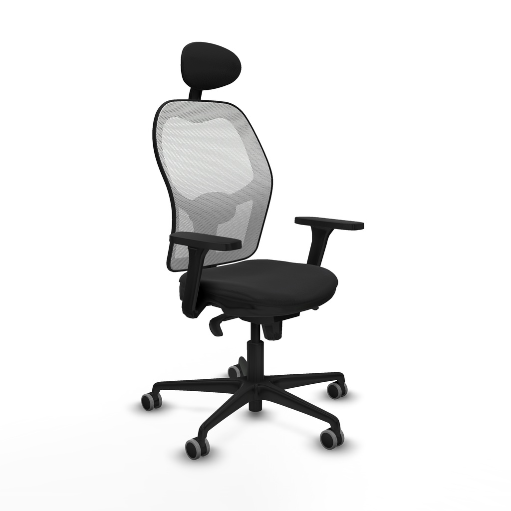 Jorquera sincro malla blanca similpiel negro brazos 3D base nailon cabecero fijo ruedas 65mm engomada